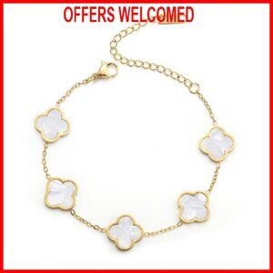 Adjustable Lucky Clover Charm Bracelet Stainless Steel Gold Plated